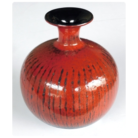 1960's Carstens Art Pottery Red-orange Glazed Bulbous Vase