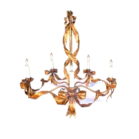 Italian 1960's Gilt-tole 5-light Ribbon Chandelier