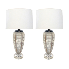 Pair of 1960s Frosted Torpedo-form Lamps with Applied Decoration