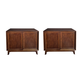 Pair of American 1950's Johnson Furniture Co. Mahogany Dressing Cabinets