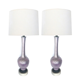 Tall Pair of 1960's Reverse-silvered Lamps with Applied Floral Vine Decoratio