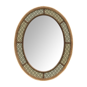 John Widdicomb Oval Mirror with Giltwood Frame and Reverse Painted Border