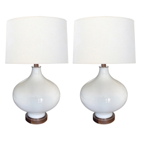 Pair of 1960's White Cased Glass Ovoid Lamps at epoca 