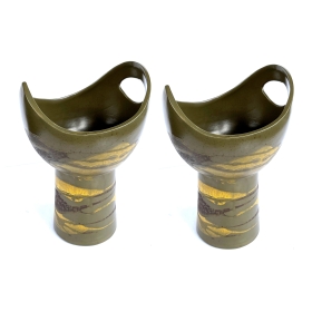 Pair of Royal Haeger Cup-shaped Vases with Brown and Yellow Drip Glaze on an Olive Green Ground