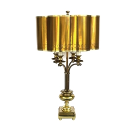 French Brass 4-light Bouillotte Lamp with Original Scalloped Brass Shade