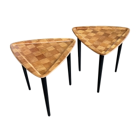 Pair of Danish Modern 1960's Parquetry Guitar Pick Form Drinks Tables