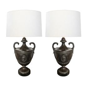 Pair of French Bronzed-metal Louis XVI Style Urns as Lamps