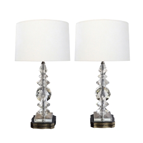 Pair of French 1950's Stacked Crystal Boudoir Lamps