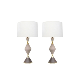 Iconic Pair of Gerald Thurston for Lightolier Tri-color Ceramic Lamps