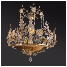 A Stunning French Maison Bagues 1940s Crystal Floral and Foliate 5-light Chandelier/Pendant