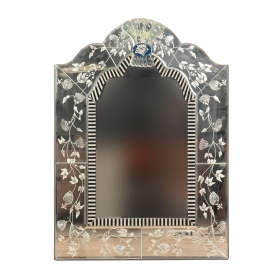 English Art Deco Etched Rectangular Mirror with Cobalt Highlights