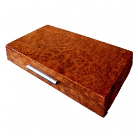a warmly-patinated english art deco burl elmwood box with nickel plated handle