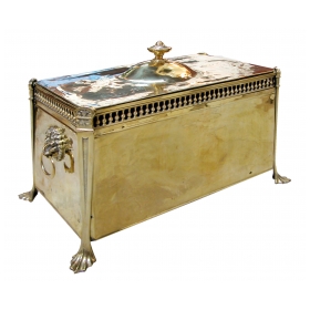 a handsome and boldly-scaled english victorian brass rectangular covered coal box with domed lid