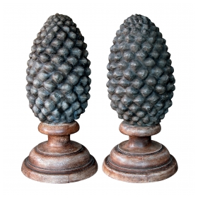 an unusual and massive pair of french concrete pinecone-form finials