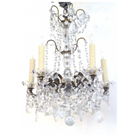 an elegant and graceful italian 1960's gilt-bronze and crystal 5-light chandelier