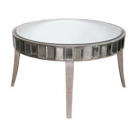 a shimmering american mid-century circular mirrored coffee/cocktail table with silver gilt wood supports