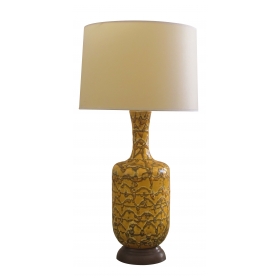 a mod american 1960's mustard crater-glazed bottle-form lamp