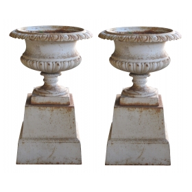 handsome pair of american neoclassical style iron painted campagna urns on stands