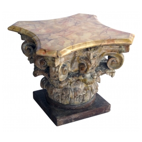 well-carved italian neoclassical corinthian capital with faux marble top; ex-collection Tony Duquette