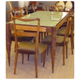 a distinctive italian 1940's dining table and six chairs designed by Pier Luigi Colli