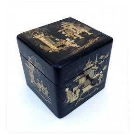 a charming english regency japanned square-form tea caddy