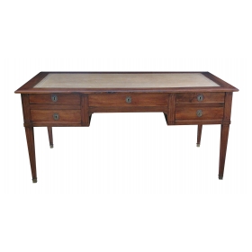 handsome and richly-colored italian neoclassical 5-drawer writing desk with hand-tolled leather top