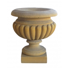 A Large-scaled French Neoclassical Carved Limestone Gadrooned Urns