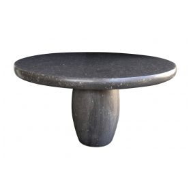 Shapely Carved Belgian Bluestone Round Table with Barrel-form Base