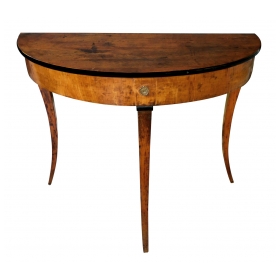 Shapely Italian Neoclassical Walnut and Beechwood Demilune Console Table