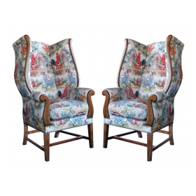 Inviting Pair of English-Country Style Wing Chairs
