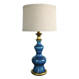 Vintage 1960s Double-baluster Saphire-blue Drip Glaze Lamp