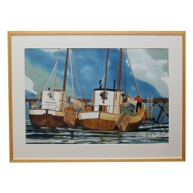 watercolor on paper: the old timers, oslo, norway by Michael Dunlavey, signed and framed