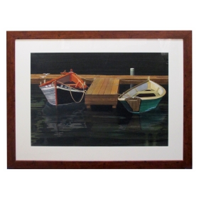 Watercolor on Paper 'Interlude, Two Dories, Boston Harbor signed 'Michael Dunlavey' 