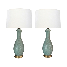 A Pair of American 1960s Hand-thrown Pottery Seafoam-Green Glazed Lamps