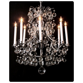  stylish french 1960's chrome basket-form 8-light chandelier with crystal spheres
