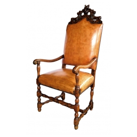 Handsome French Baroque Style Leather Upholstered Armchair