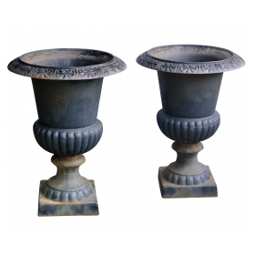 a strikingly-large pair of french gray-painted iron campagna urns
