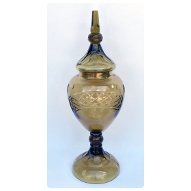 a striking and large bohemian russet-colored glass covered urn