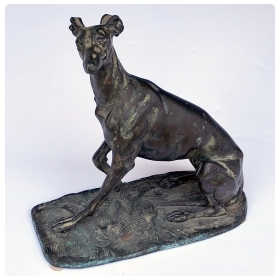  expressive and well-executed seat bronze greyhound; possibly by Emmanuel Fremiet (Paris 1824-1910)