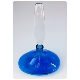  vibrant american 1960's blue glass ships decanter with over-scaled stopper; by Blenko Glassworks 