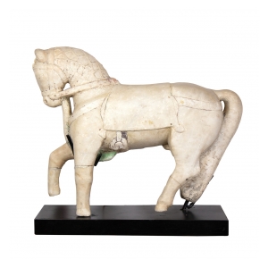 Exquisite Carved Alabaster Horse On Stand, Rajasthan, Circa 1720