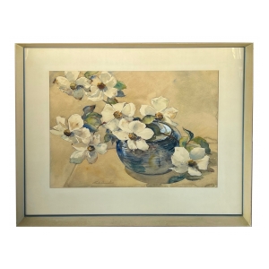 Watercolor on paper: Paul Immel (1896-1964) White Flowers in a Blue Bowl