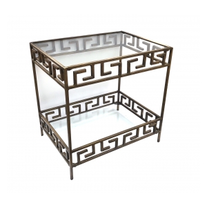 Vintage Bronze 2-tiered Table with Greek Key Open Fretwork