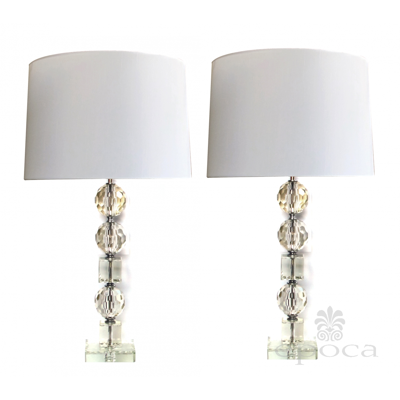 A Shimmering And Large Scaled Pair Of French Mid Century Stacked A Shimmering And Large Scaled Pair Of French Mid Century Stacked Faceted Crystal Lamps