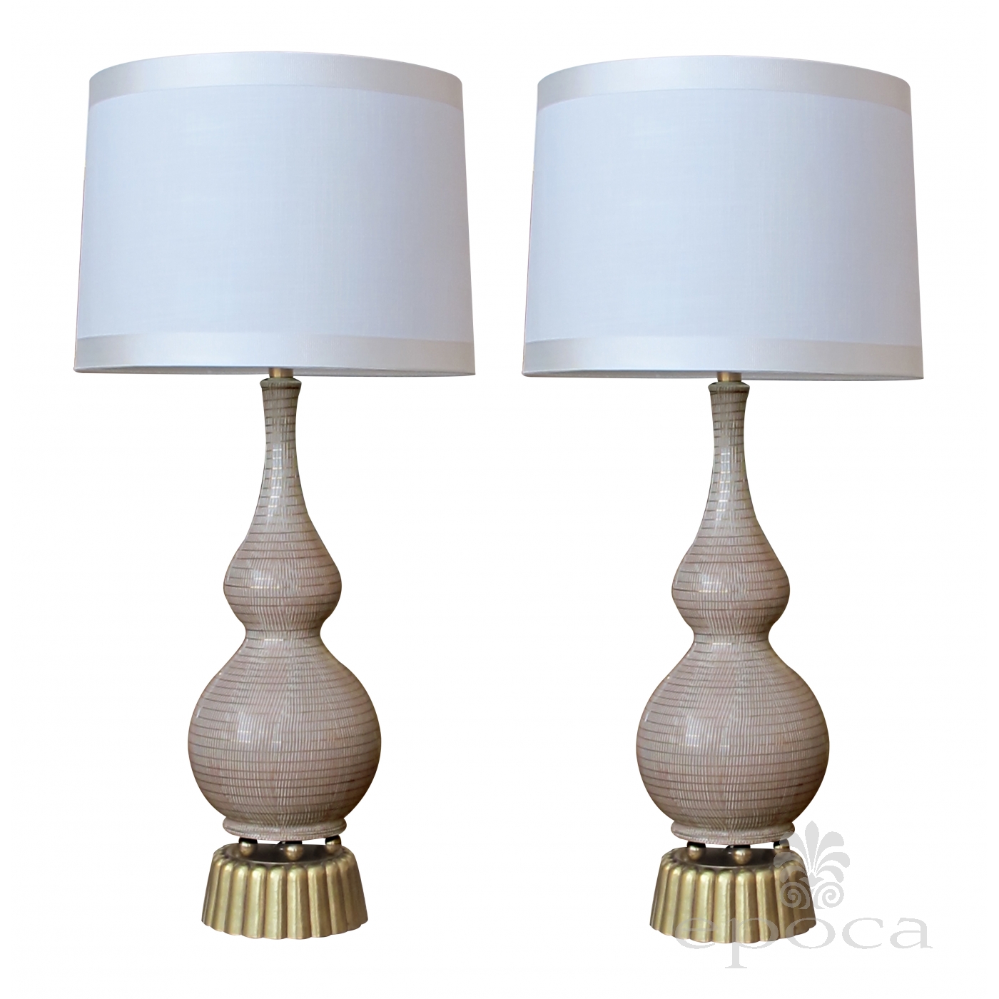 A Chic And Stylish Pair Of American Mid Century Double Gourd Form Chic And Stylish Pair Of American Mid Century Double Gourd Form Taupe Glazed