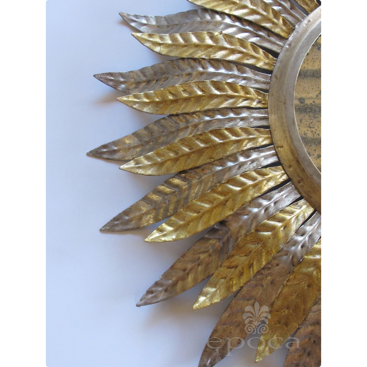 A Fanciful Set Of 3 Art Deco Silver And Gold Gilt Tole Sunburst Fanciful Set Of 3 French Art Deco Silver And Gold Gilt Tole Sunburst Mirrors