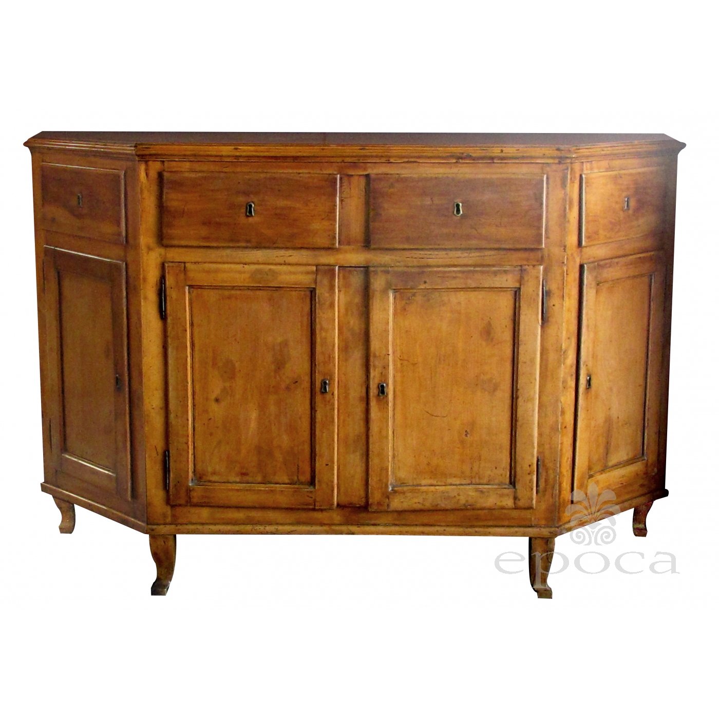 A Handsome And Warmly Patinated Italian Neoclassical Pearwood Handsome And Warmly Patinated Italian Neoclassical Pearwood Sideboard Buffet With Canted Corners