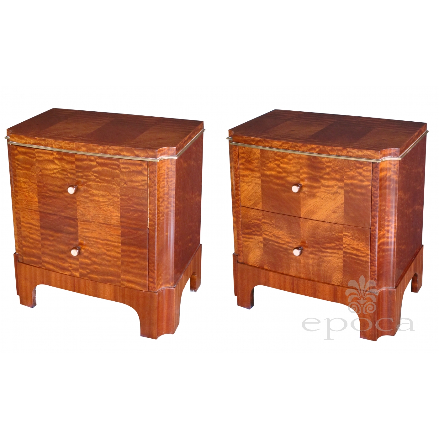A Good Pair Of French Art Deco Mahogany 2 Drawer Commodes Epoca