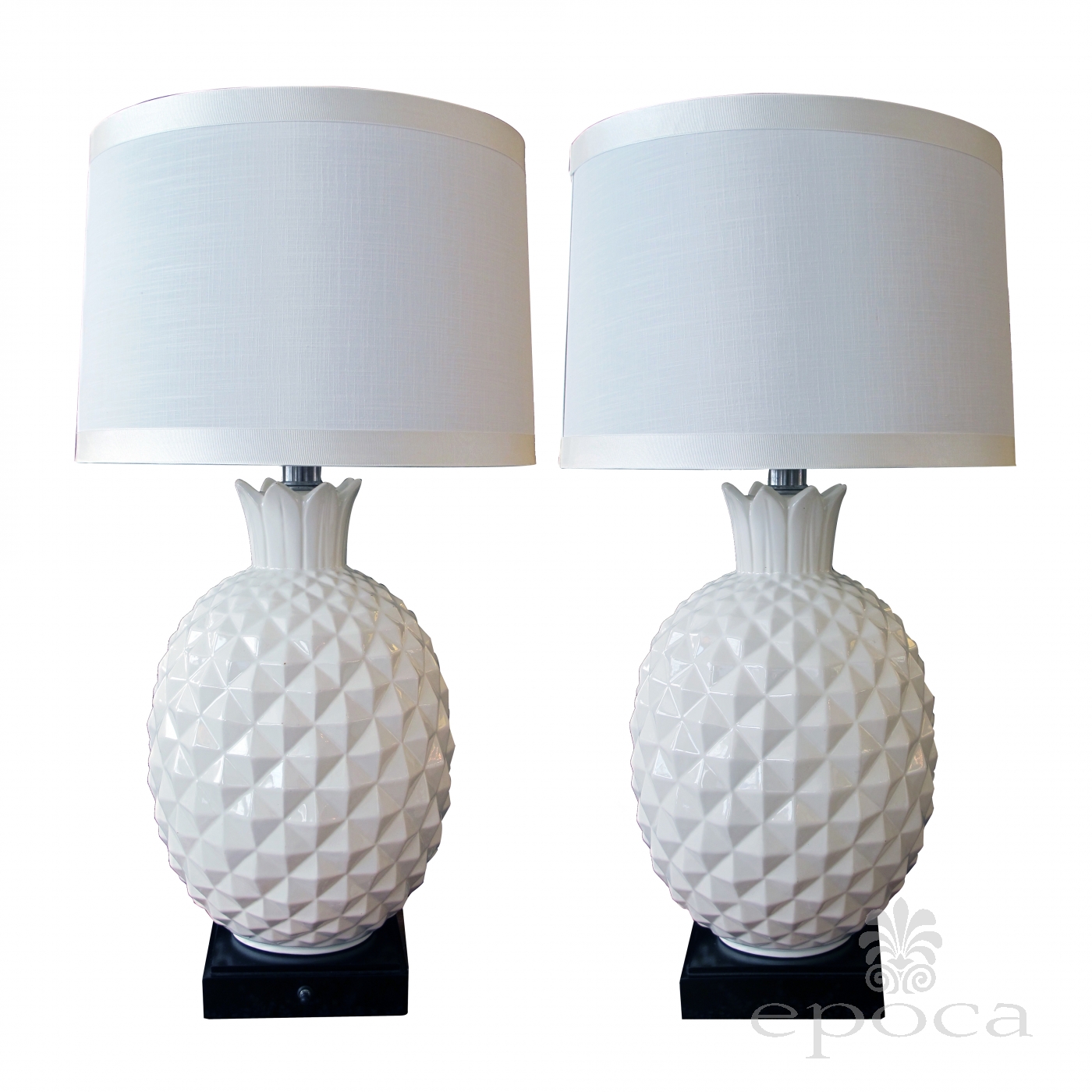 A Robust And Large Scaled Pair Of Italian 1960 S White Ceramic A Robust And Large Scaled Pair Of Italian 1960 S White Ceramic Pineapple Form Lamps