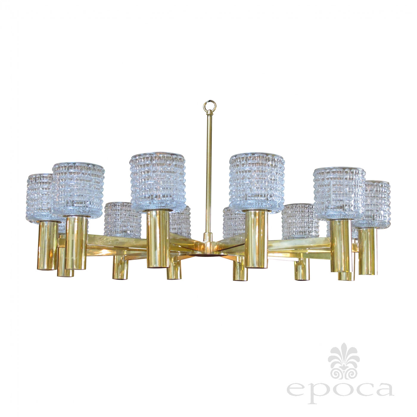 A Stylish And Large Scale Italian 1960 S Brass 12 Arm Chandelier A Stylish And Large Scale Italian 1960 S Brass 12 Arm Chandelier With Orrefors Crystal